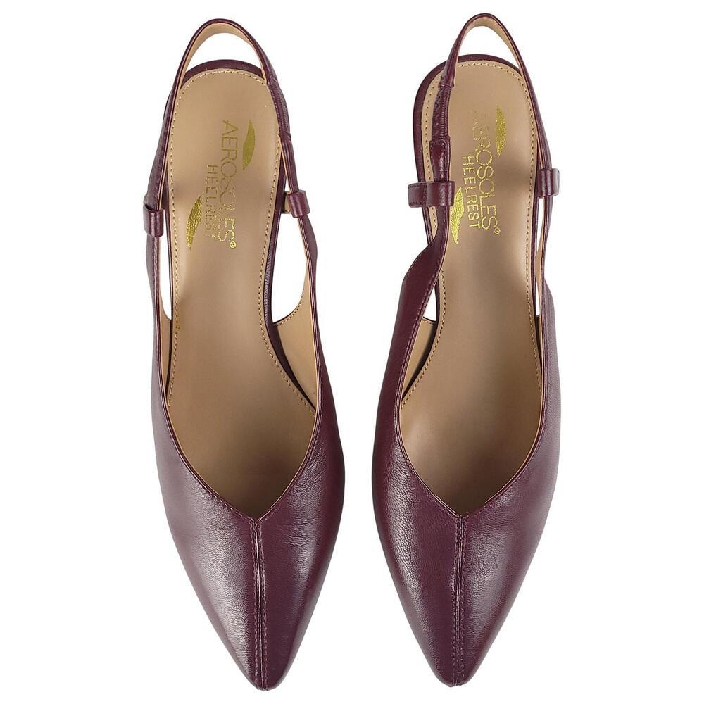 NWOB AEROSOLES Exit Ramp Heels 8M Burgundy Leather Slingback Pointed Toe - Picture 4 of 11